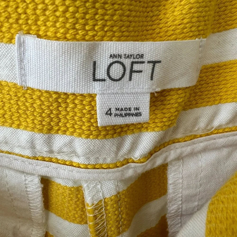 Ann Taylor Yellow White Striped Shorts with Side Sailor Buttons - Picture 4 of 4